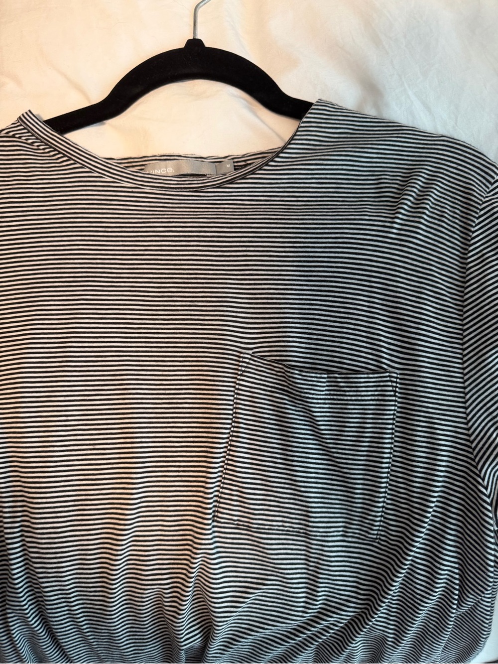 Vince Black & White Striped Long Sleeve Pocket Tee Size M